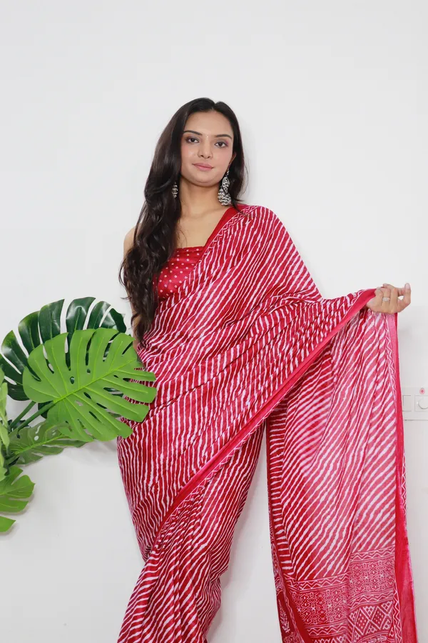 HANDICRAFT_WOMEN'S_LEHARIYA_PRINT_PURE_SOFT_COTTON_SAREE_WITH_BLOUSE_PIECE_With_Blouse_Piece